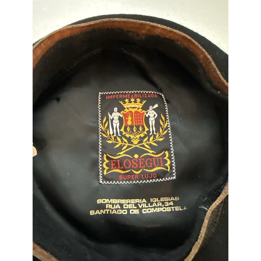 Vintage Elosegui Super Lujo Basque Beret Black Wool Felt Hat Spain Size 7 56cm - Picture 3 of 10